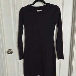 Everlane Black Ribbed Long Sleeve Dress Organic Cotton Minimalist Essential